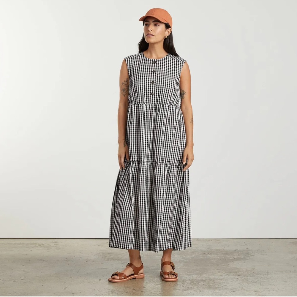 Everlane tiered gingham cotton midi dress